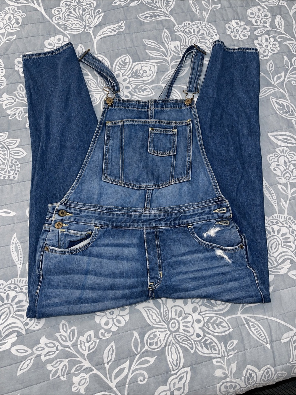 Hollister Faded Blue Denim Overalls